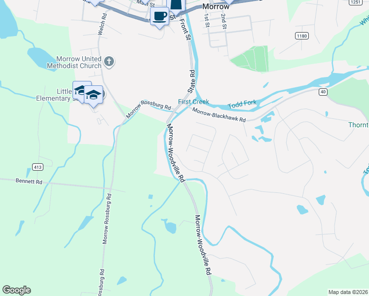 map of restaurants, bars, coffee shops, grocery stores, and more near 4484 Megan Danielle Drive in Morrow