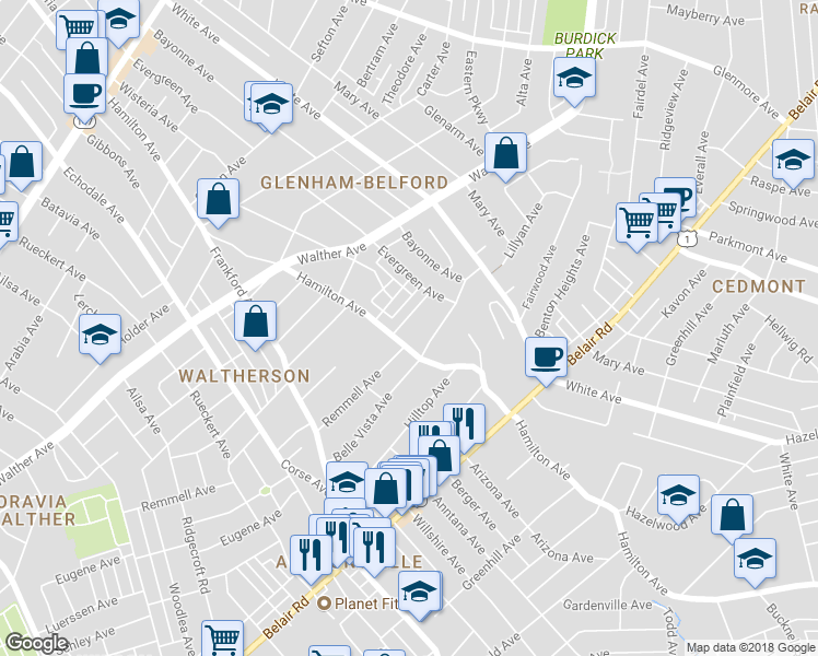 map of restaurants, bars, coffee shops, grocery stores, and more near 5601 Remmell Avenue in Baltimore