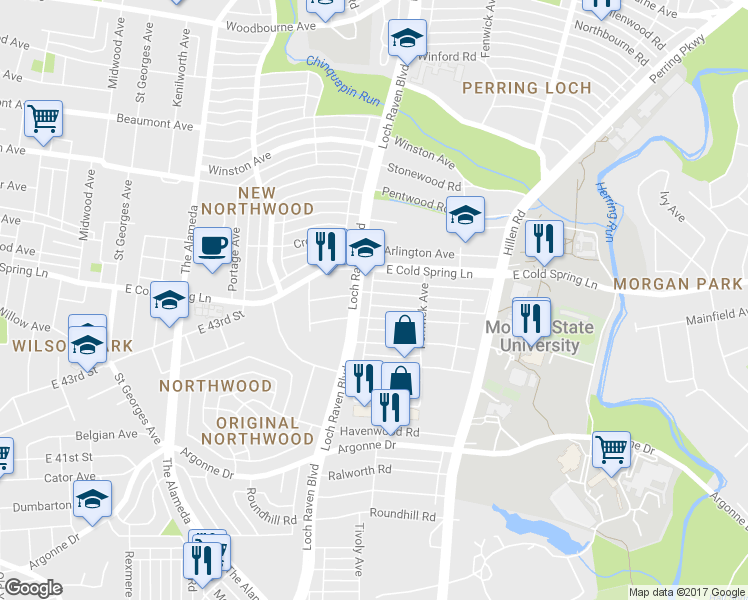 map of restaurants, bars, coffee shops, grocery stores, and more near 1503 Northgate Road in Baltimore