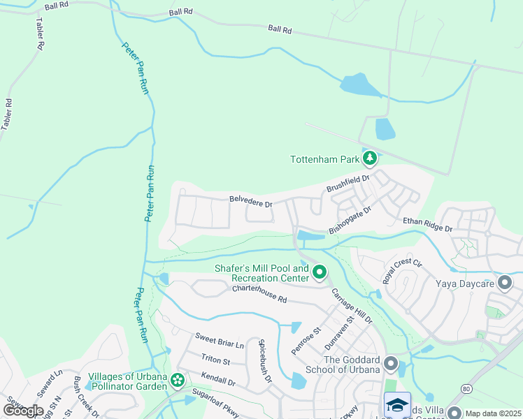 map of restaurants, bars, coffee shops, grocery stores, and more near 9141 Belvedere Drive in Frederick