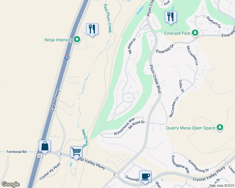 map of restaurants, bars, coffee shops, grocery stores, and more near 2941 Mount Royal Drive in Castle Rock