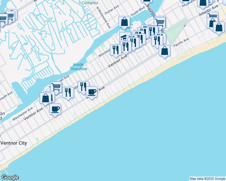 map of restaurants, bars, coffee shops, grocery stores, and more near 137 South Kingston Avenue in Atlantic City