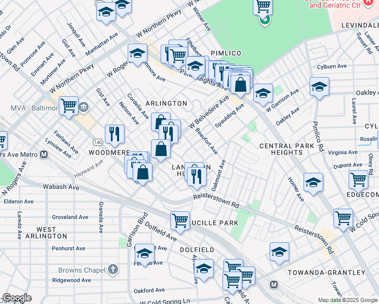 map of restaurants, bars, coffee shops, grocery stores, and more near 3711 Spaulding Avenue in Baltimore