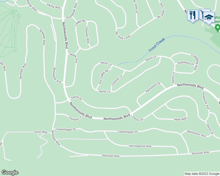 map of restaurants, bars, coffee shops, grocery stores, and more near 11382 Lucerne Lane in Truckee