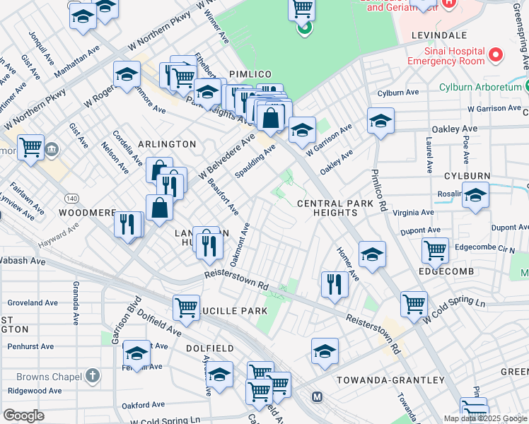 map of restaurants, bars, coffee shops, grocery stores, and more near 3502 Manchester Ave in Baltimore