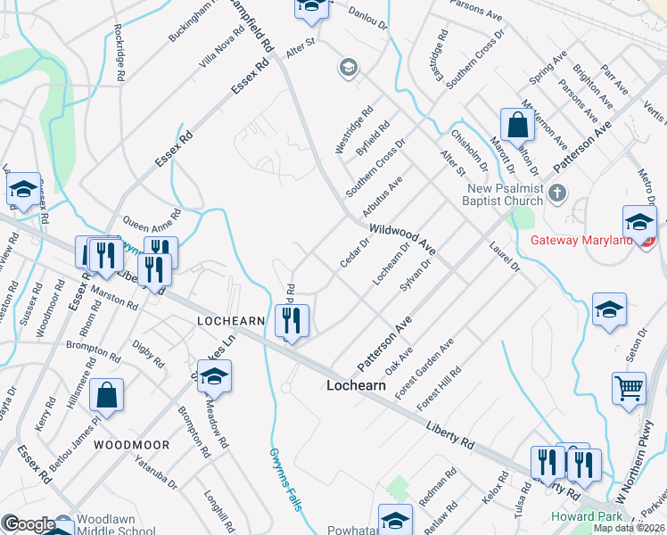 map of restaurants, bars, coffee shops, grocery stores, and more near 3700 Cedar Drive in Baltimore