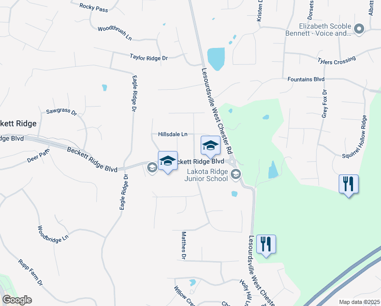 map of restaurants, bars, coffee shops, grocery stores, and more near 8305 Beckett Station Drive in Beckett Ridge