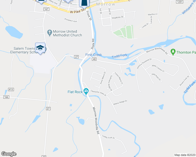 map of restaurants, bars, coffee shops, grocery stores, and more near 4678 Thomas David Drive in Morrow