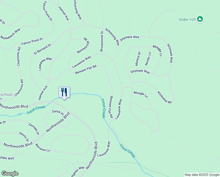 map of restaurants, bars, coffee shops, grocery stores, and more near 11462 Bennett Flat Rd in Truckee