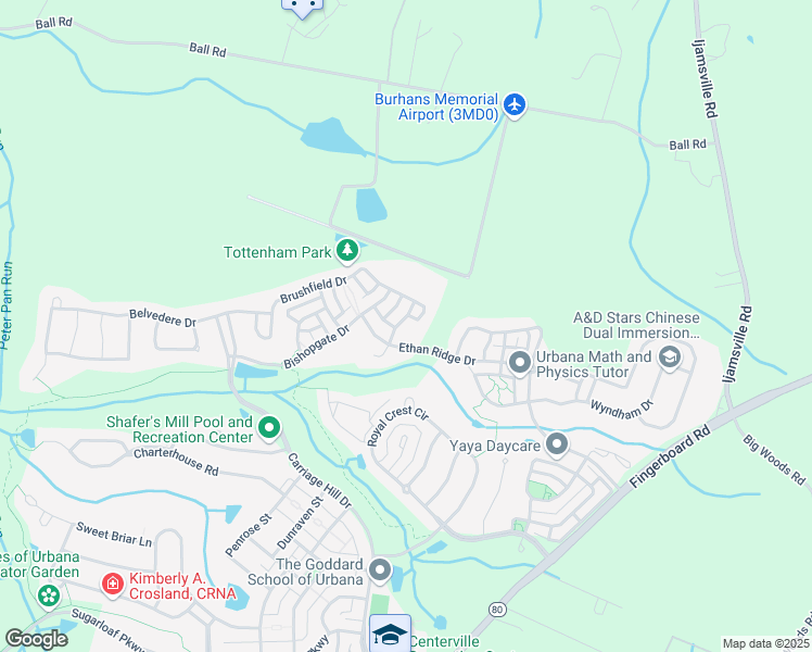 map of restaurants, bars, coffee shops, grocery stores, and more near 4103 Tottenham Street in Frederick