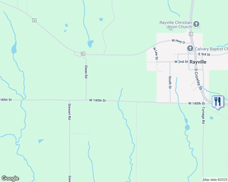map of restaurants, bars, coffee shops, grocery stores, and more near 36572 West 140th Street in Rayville