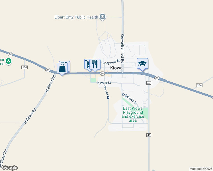 map of restaurants, bars, coffee shops, grocery stores, and more near 510 Pawnee Street in Kiowa