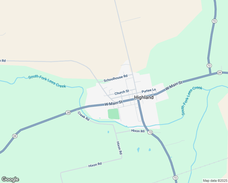 map of restaurants, bars, coffee shops, grocery stores, and more near 7864 Church Street in Highland