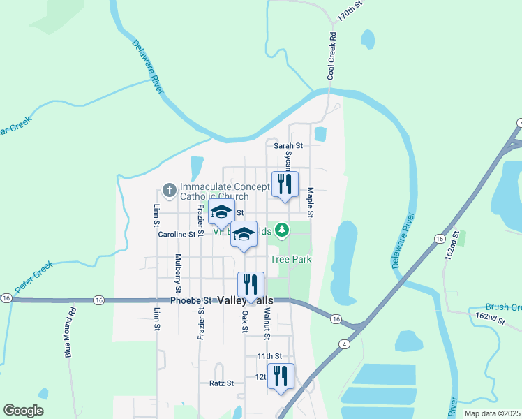 map of restaurants, bars, coffee shops, grocery stores, and more near 421 Mary St in Valley Falls