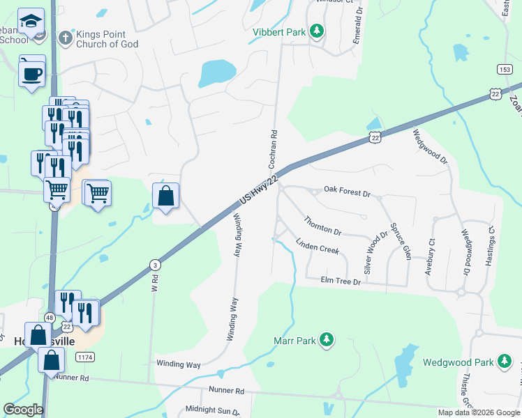 map of restaurants, bars, coffee shops, grocery stores, and more near 563 U.S. 22 in Morrow