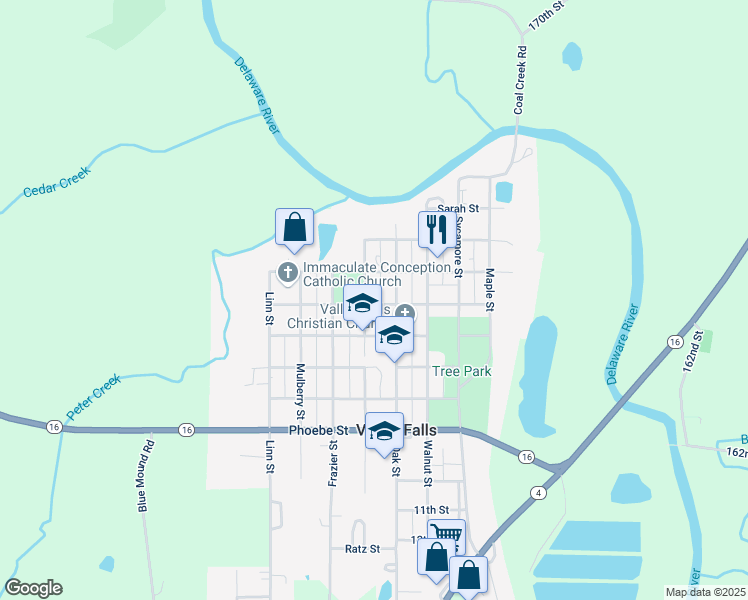 map of restaurants, bars, coffee shops, grocery stores, and more near 701-799 5th Street in Valley Falls