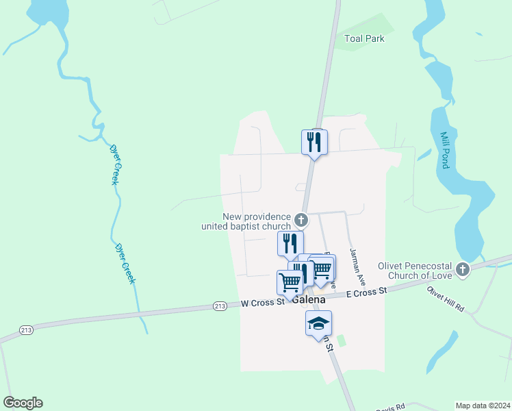 map of restaurants, bars, coffee shops, grocery stores, and more near 105 Ashwood Lane in Galena