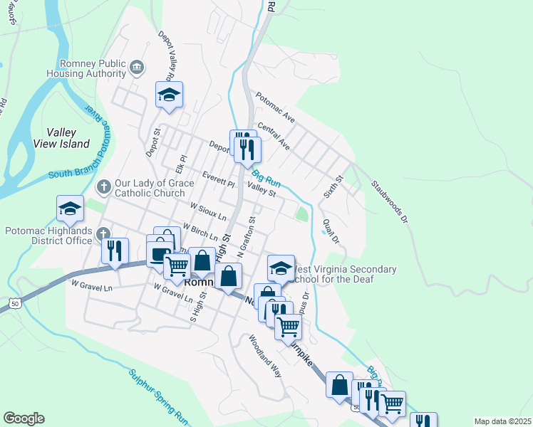 map of restaurants, bars, coffee shops, grocery stores, and more near 160 Armstrong Street in Romney