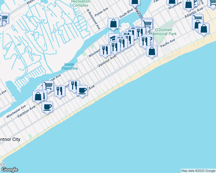 map of restaurants, bars, coffee shops, grocery stores, and more near 137 South Kingston Avenue in Atlantic City