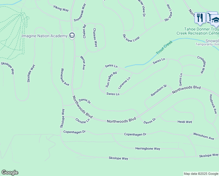 map of restaurants, bars, coffee shops, grocery stores, and more near 11382 Lucerne Lane in Truckee