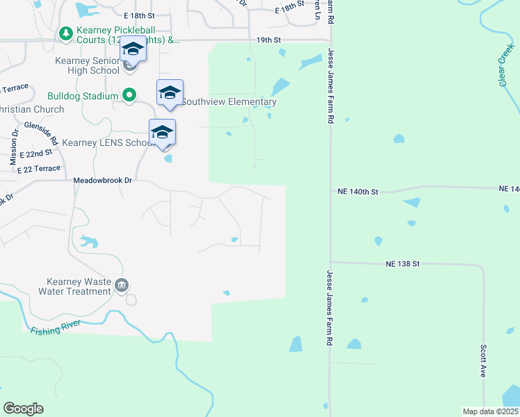 map of restaurants, bars, coffee shops, grocery stores, and more near 2306 Dovecott Drive in Kearney