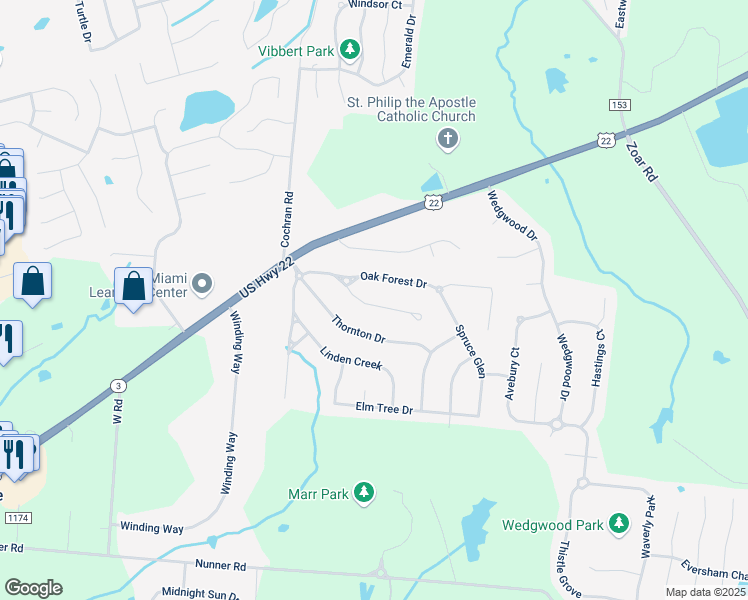 map of restaurants, bars, coffee shops, grocery stores, and more near 808 Birch Grove in Morrow
