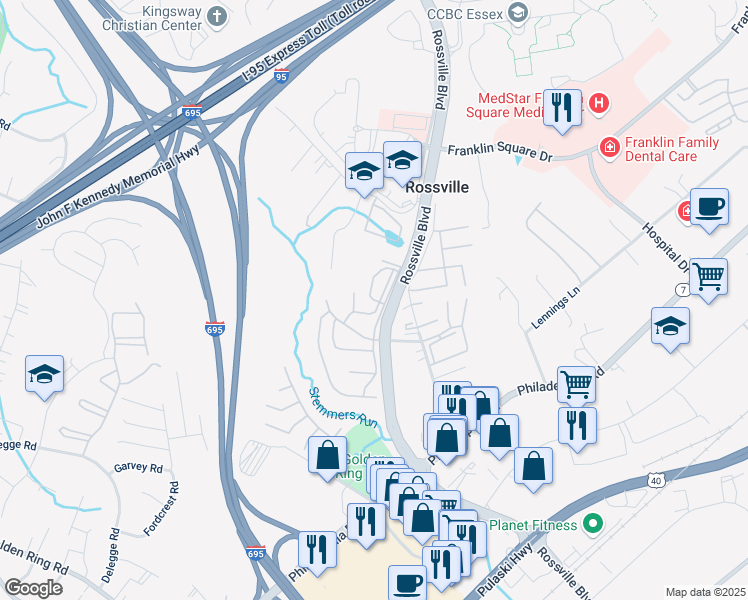 map of restaurants, bars, coffee shops, grocery stores, and more near 4 Parham Circle in Rosedale