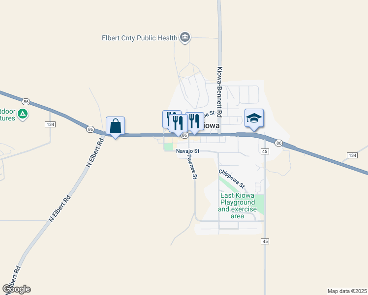 map of restaurants, bars, coffee shops, grocery stores, and more near 510 Pawnee Street in Kiowa