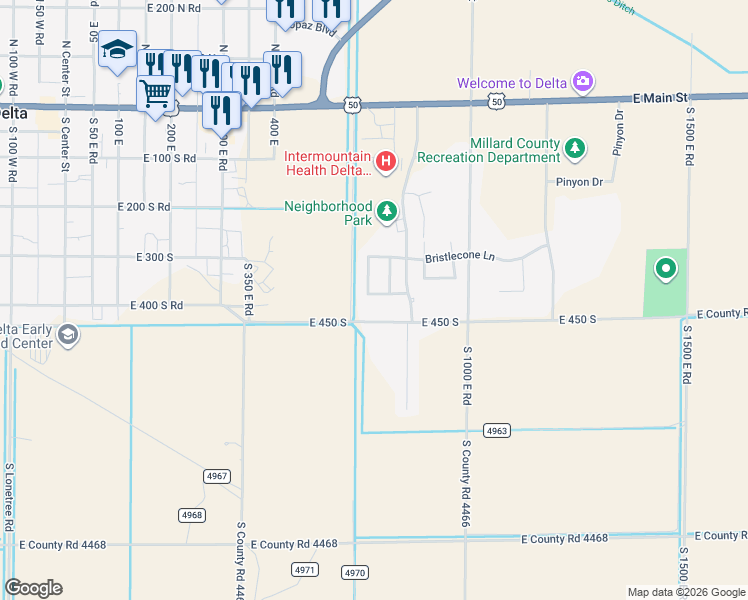 map of restaurants, bars, coffee shops, grocery stores, and more near 648 Tamarix Street in Delta