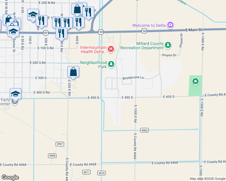 map of restaurants, bars, coffee shops, grocery stores, and more near 664 Tamarix Street in Delta
