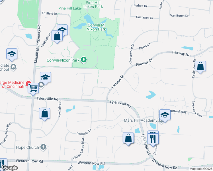 map of restaurants, bars, coffee shops, grocery stores, and more near 6364 Killerney Court in Mason