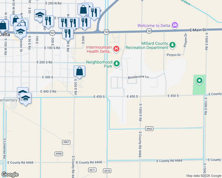 map of restaurants, bars, coffee shops, grocery stores, and more near 644 Tamarix Street in Delta