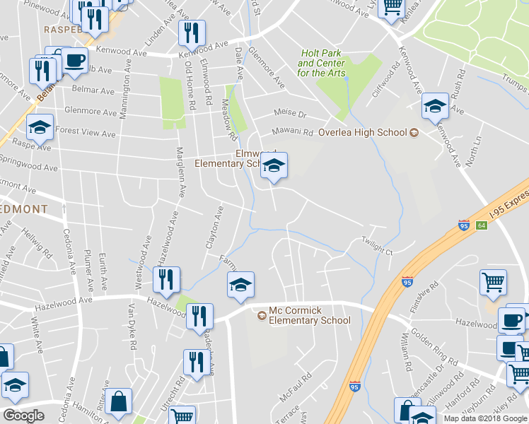 map of restaurants, bars, coffee shops, grocery stores, and more near 518 Dale Avenue in Baltimore