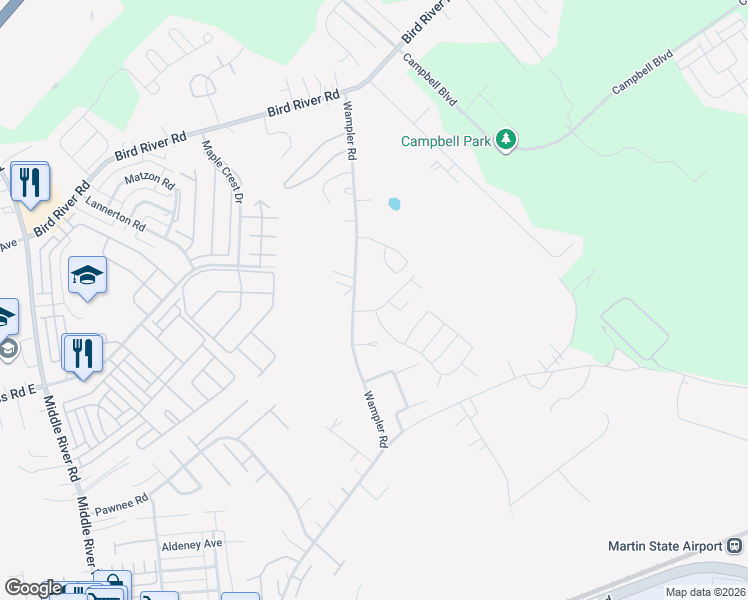 map of restaurants, bars, coffee shops, grocery stores, and more near 700 Sterling Avenue in Middle River