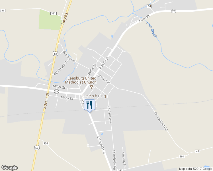 map of restaurants, bars, coffee shops, grocery stores, and more near Leesburg Avenue in Leesburg