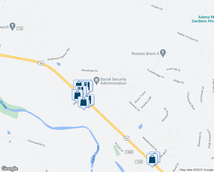 map of restaurants, bars, coffee shops, grocery stores, and more near 188 Stoneridge Court in Chillicothe