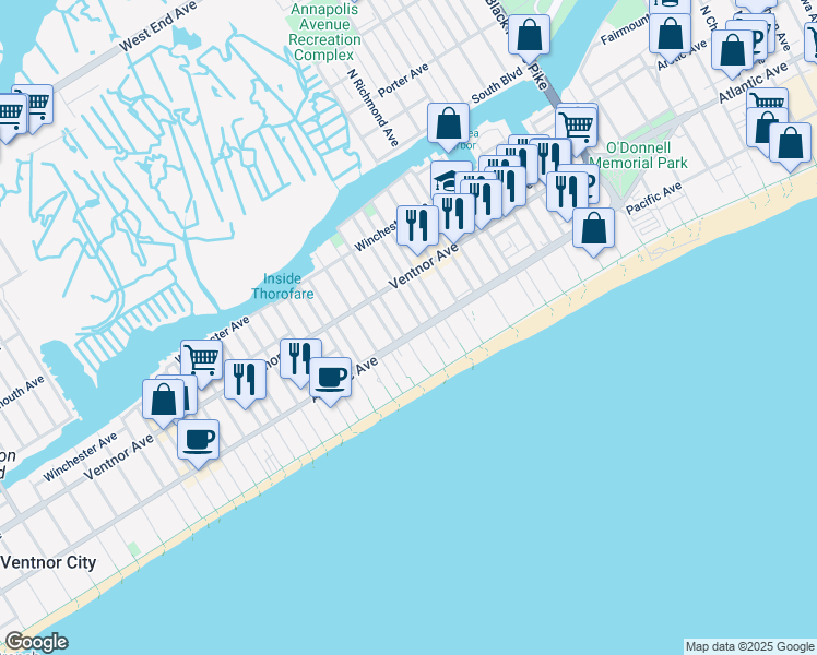 map of restaurants, bars, coffee shops, grocery stores, and more near 4433 Atlantic Avenue in Atlantic City