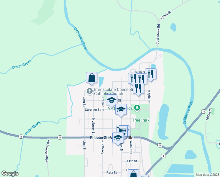 map of restaurants, bars, coffee shops, grocery stores, and more near 700 Broadway Street in Valley Falls