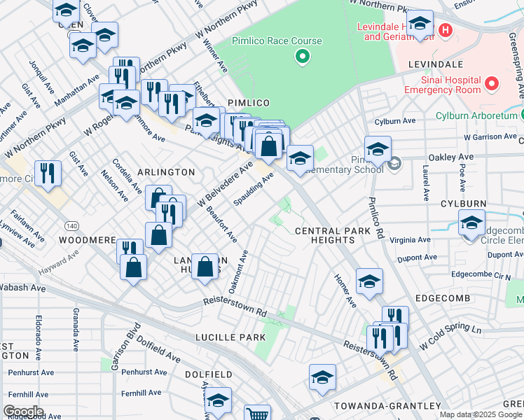 map of restaurants, bars, coffee shops, grocery stores, and more near 3302 West Garrison Avenue in Baltimore