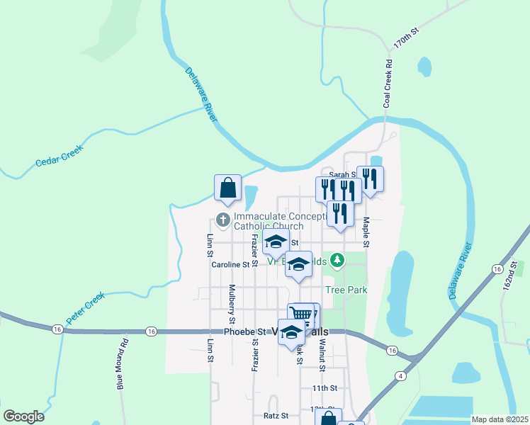 map of restaurants, bars, coffee shops, grocery stores, and more near 700 Broadway St in Valley Falls