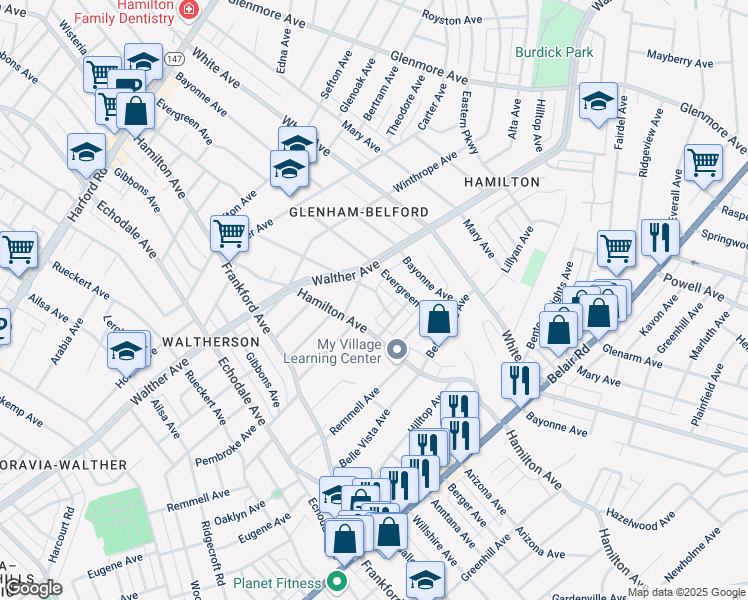 map of restaurants, bars, coffee shops, grocery stores, and more near 3715 Keene Avenue in Baltimore
