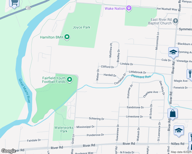 map of restaurants, bars, coffee shops, grocery stores, and more near 4837 Weber Drive in Fairfield