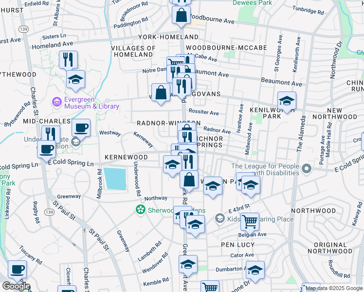 map of restaurants, bars, coffee shops, grocery stores, and more near 4708 York Road in Baltimore