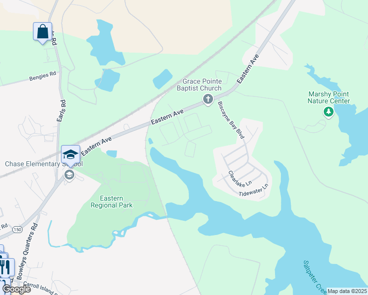 map of restaurants, bars, coffee shops, grocery stores, and more near 26 Benoni Circle in Middle River