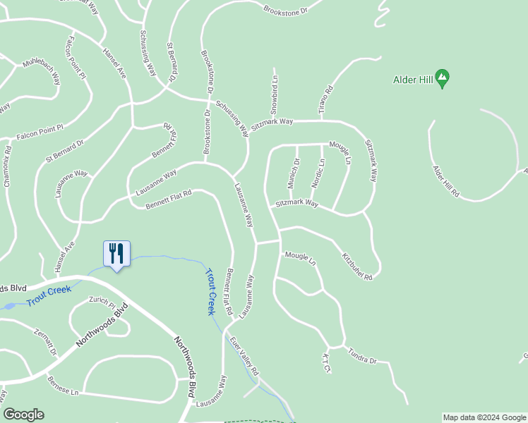 map of restaurants, bars, coffee shops, grocery stores, and more near 11550 Mougle Lane in Truckee