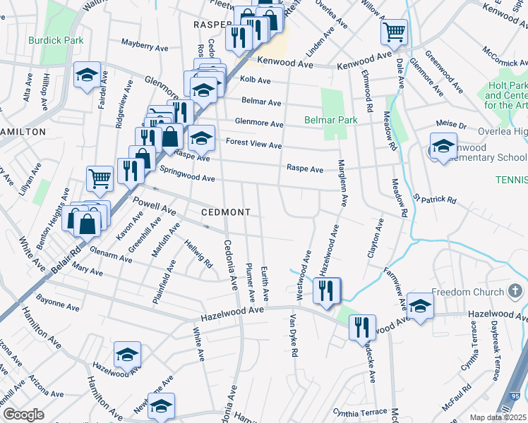 map of restaurants, bars, coffee shops, grocery stores, and more near 6003 Eurith Avenue in Baltimore