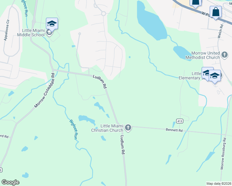 map of restaurants, bars, coffee shops, grocery stores, and more near 5874 Ludlum Road in Morrow