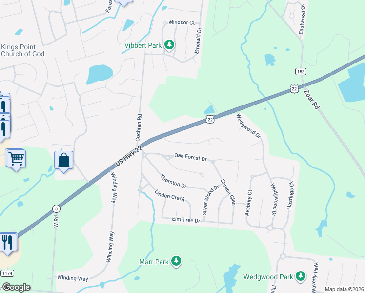 map of restaurants, bars, coffee shops, grocery stores, and more near 792 Oak Forest Drive in Morrow