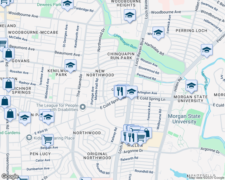 map of restaurants, bars, coffee shops, grocery stores, and more near 1321 Crofton Rd in Baltimore