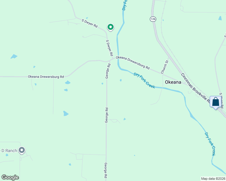map of restaurants, bars, coffee shops, grocery stores, and more near 2852 George Road in Okeana